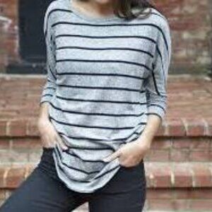 Market & Spruce Corinna Brushed Knit Top in Marled Gray w/ Black Stripes